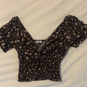 Ardene Black Floral Smocked Blouse